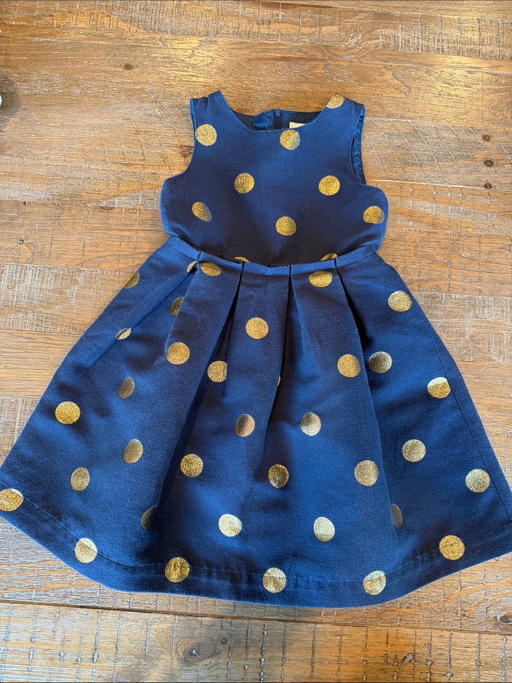 Girls Lands' End Navy Dress with Gold Polka Dots